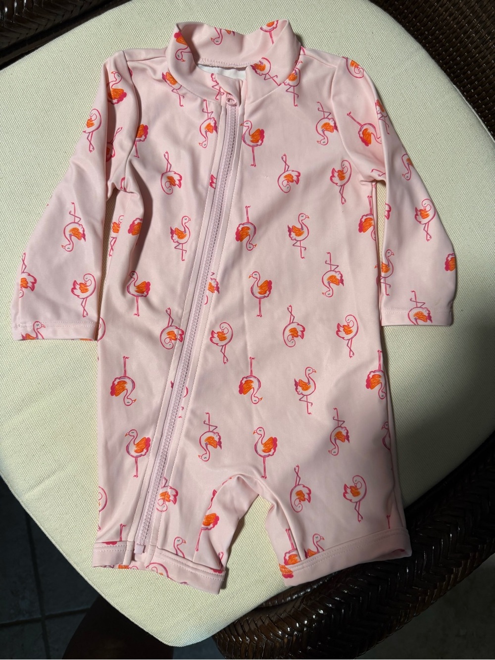 Pink Baby Rashguard Swimsuit with Flamingo Print
